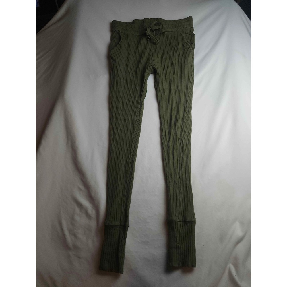 Kate Quinn Olive Green Ribbed Organic Cotton Leggings Drawstring Womens Medium